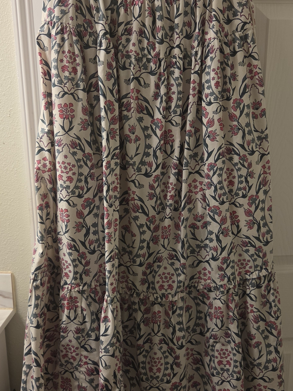 Floral Tiered Maxi Skirt in Cream and Pink